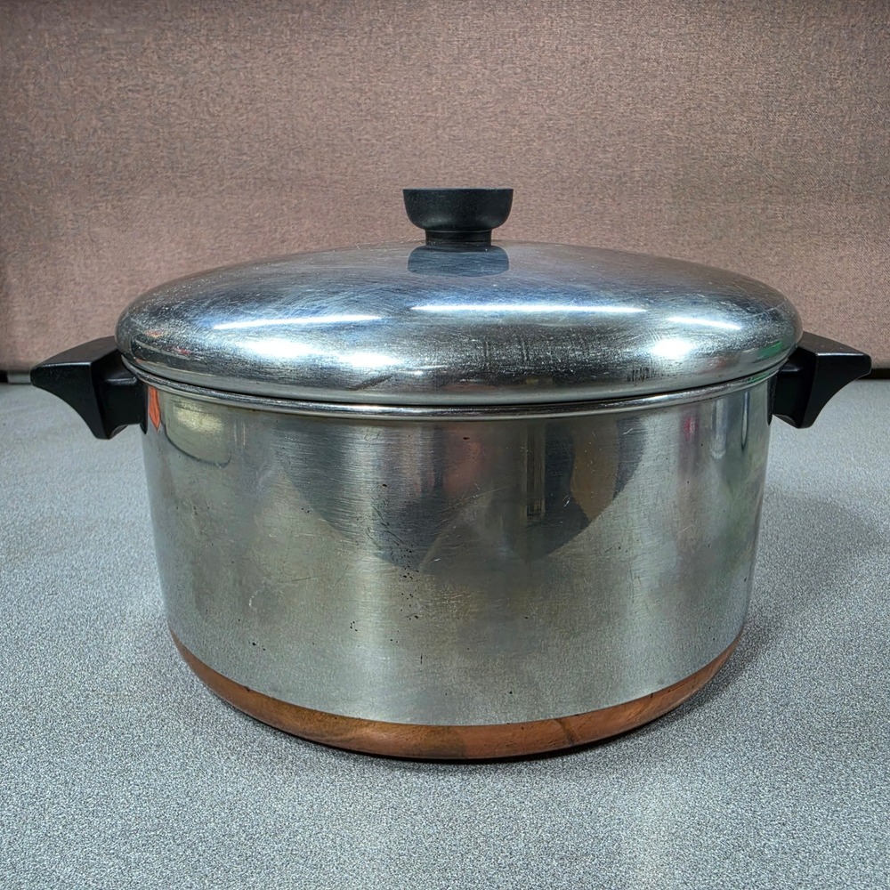 Revere Ware Stockpot 6 Qt Silver Good Copper Bottom 1801 Lidded Cookware USA